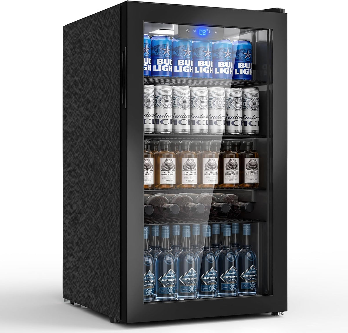 Airfish Getränkekühlschrank mit Glasfront 86L für 130 Dosen, Mini-Kühlschrank mit verstellbaren Regalen für Bier, für Haushalt, Wein & Getränke, Bar