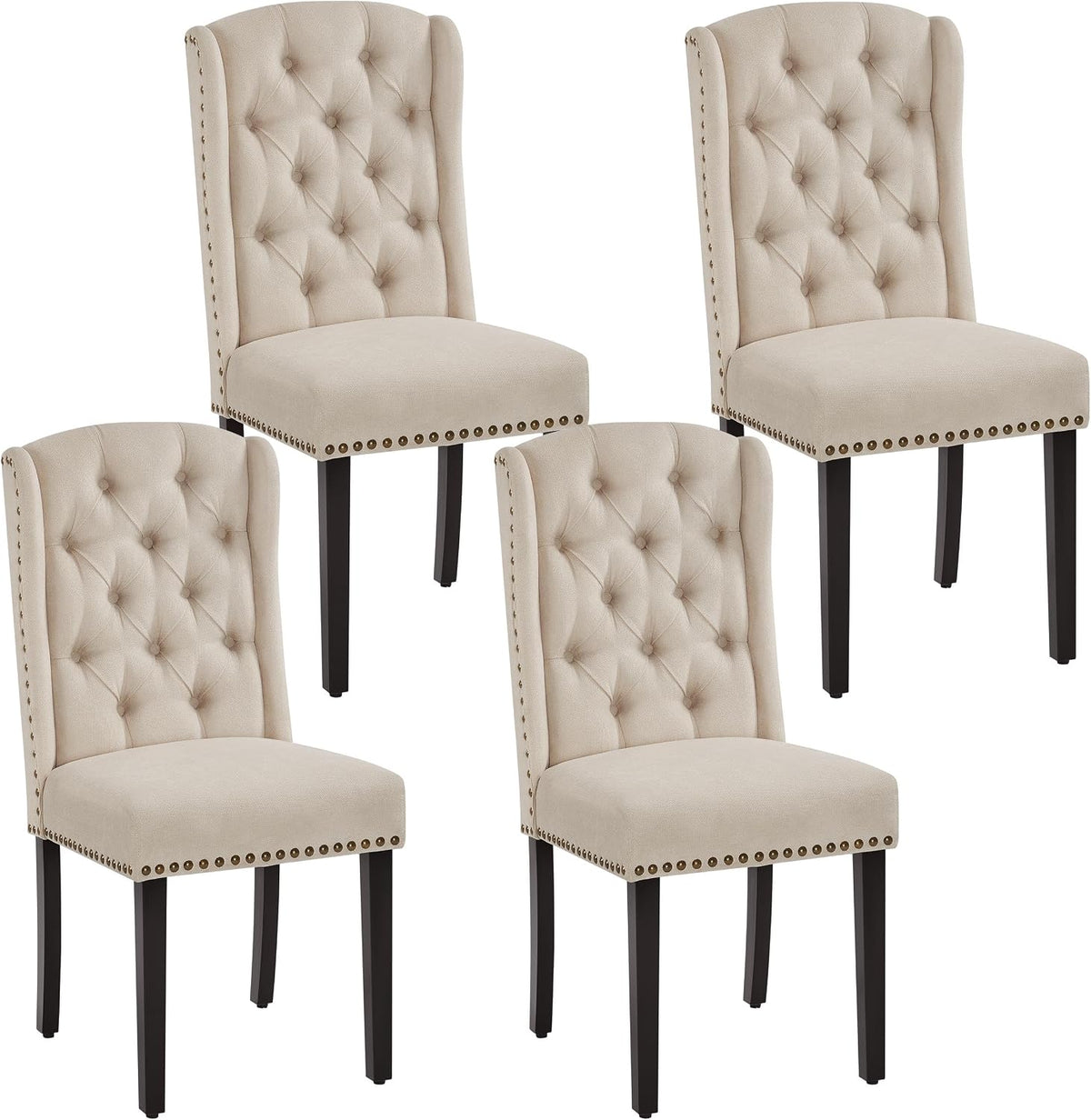 Yaheetech Esszimmerstühle 4er Set gepolstert mit hoher Rückenlehne, Beige