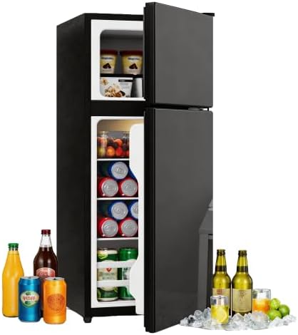 Merax 92L Mini Kühlschrank mit Gefrierfach (28L), Herausnehmbare Glasablagen für Küche, Freistehend, Glastür, LED-Beleuchtung, Geräuscharm