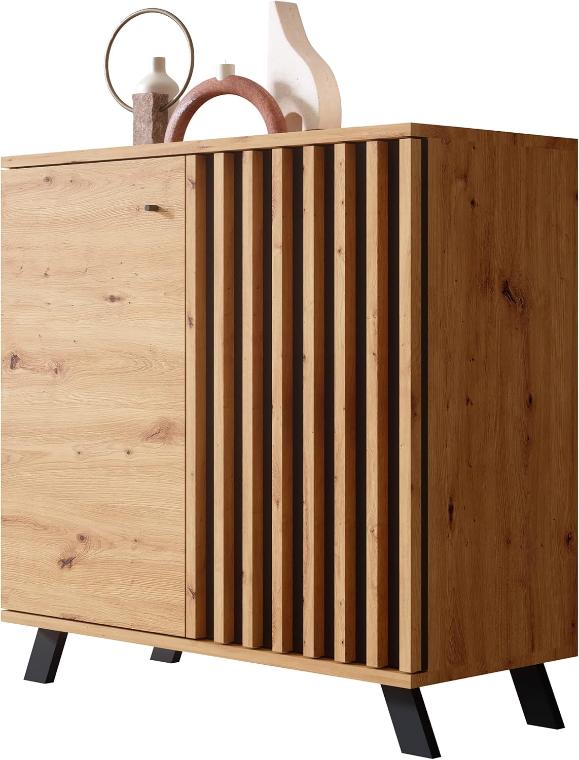 Newroom Kommode Wildeiche Anthrazit Sideboard Modern Vintage, 80x85x40 cm (BxHxT), Highboard Anrichte
