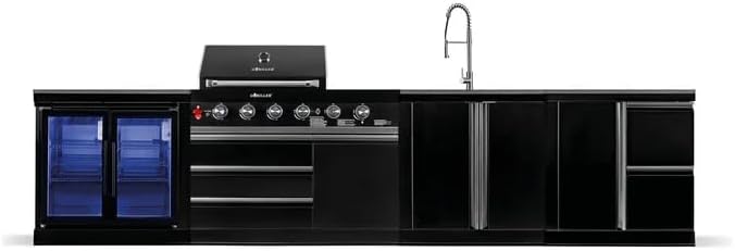 GORILLER BLACKBACK L3 Outdoor-Küche, Gasgrill mit Doppel-Kühlschrank, Waschbecken, Extra-Arbeitsfläche und Stauraum, Edelstahl, Schwarz