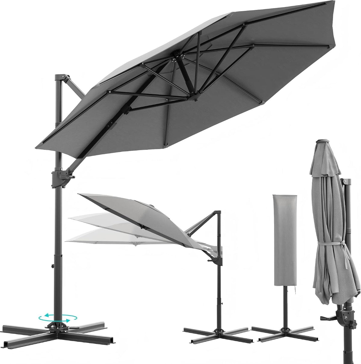 Devoko Ampelschirm 300 cm, Sonnenschirm für Garten & Terrasse, Gartenschirm mit UV-Schutz 30+, mit Kurbel und Schutzhülle, Windsicherung Marktschirm