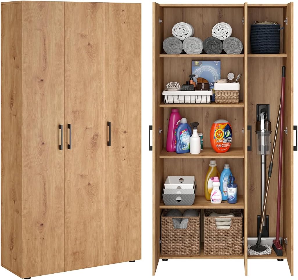 Bellamio Apol Besenschrank 90 cm breit, mit Staubsaugerfach, Eichenoptik