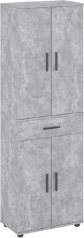 KOMTO Mehrzweckschrank 60 cm Breit, Schrank Beton, Kleiderschrank mit 1 Schublade, Bücherschrank mit 4 Türen, Hochschrank, Büroschrank