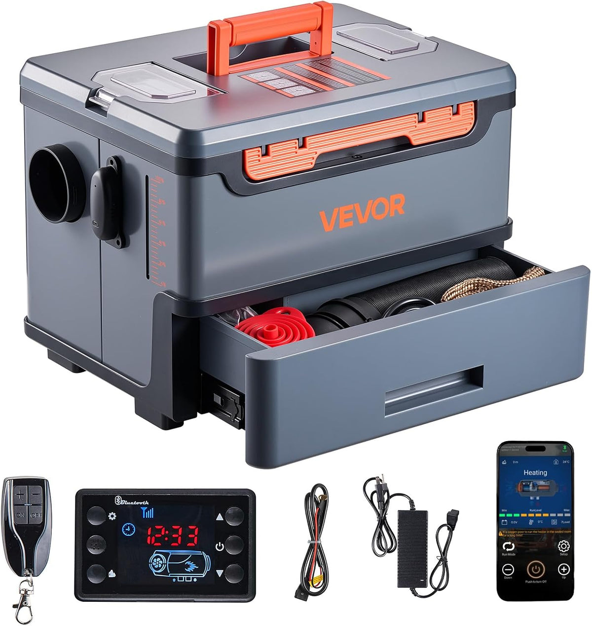 VEVOR Dieselheizung 8 kW DC 12 V/24 V, tragbarer All in One Diesel-Lufterhitzer mit Bluetooth-Steuerung & Fernbedienung & LCD-Bildschirm, 5 L