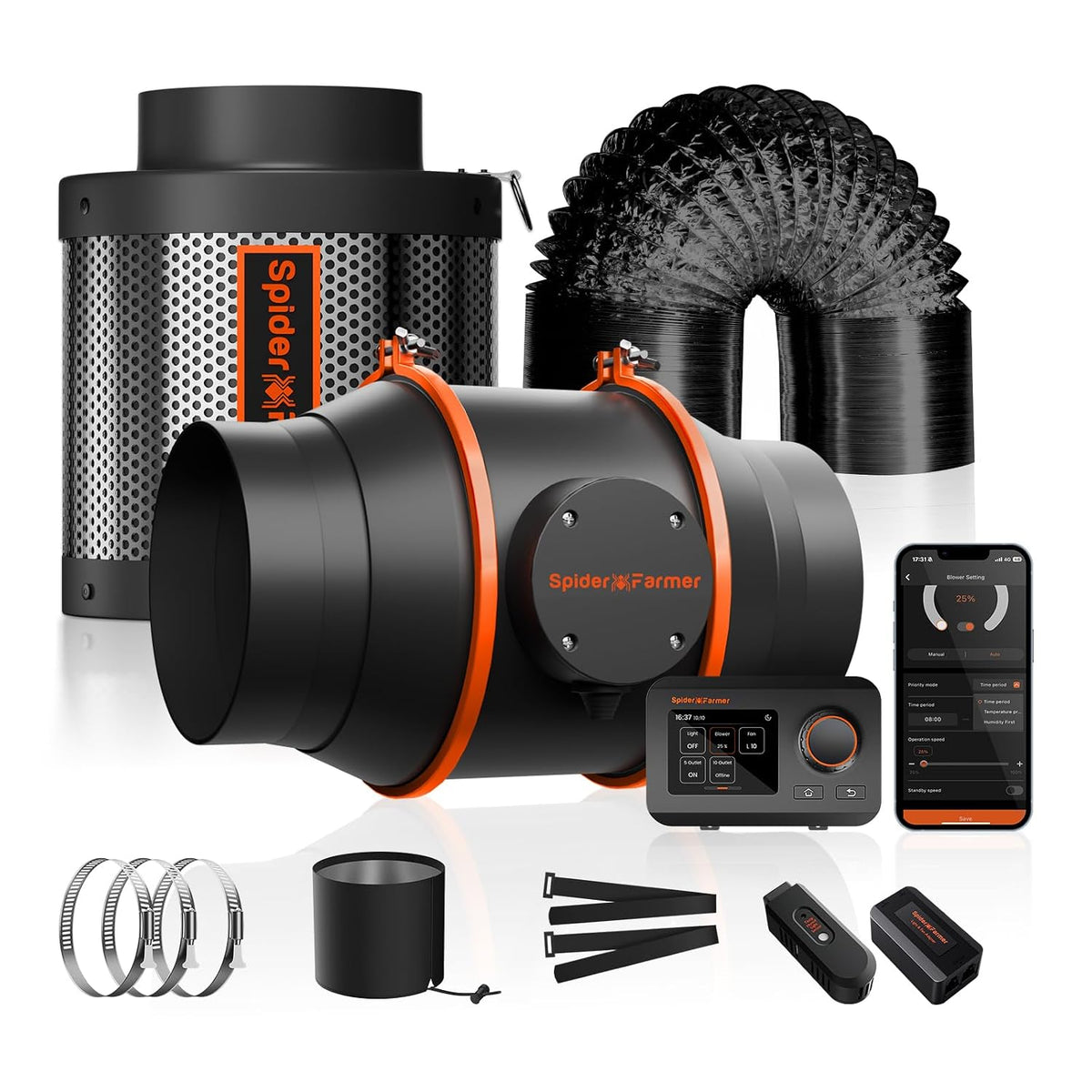 Spider Farmer Rohrventilator 150mm & Filter Abluftset mit GGS Controller