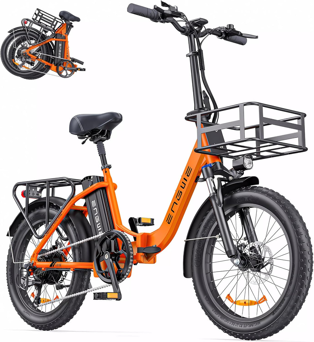 ENGWE E-Bike Klapprad Elektrofahrrad 20 Zoll mit 36V 15.6Ah Akku Bis 115KM, 20x3.0 Zoll, 250W Heckmotor, mit Korb, 7 Gang Schaltwerk