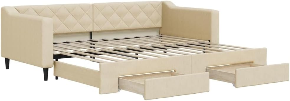 vidaXL Tagesbett Ausziehbar mit Schubladen Creme 90x200 cm Stoff