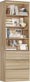 FirFurd 202 cm Bücherregal Bücherschrank mit 3 Schubladen 4 Fächern Eiche