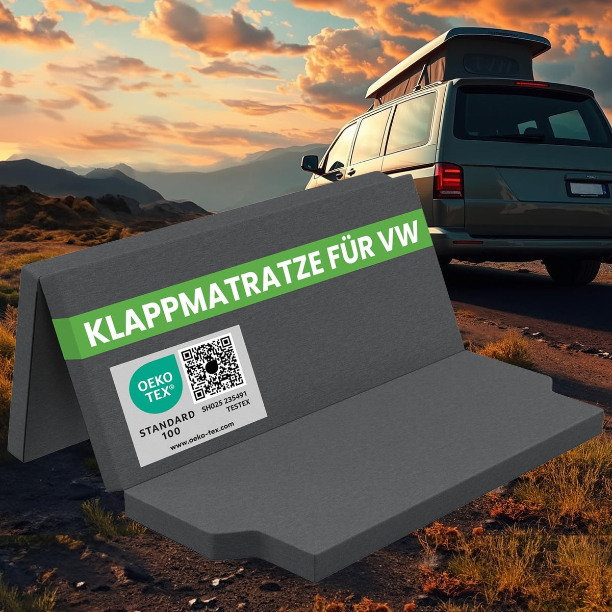 ELONEO Auto Camping Klappmatratze 185x148 cm, 8 cm hoch für VW T4, T5, T6, T6.1 Multivan, California Beach, Caravelle, Transporter, Reisematratze