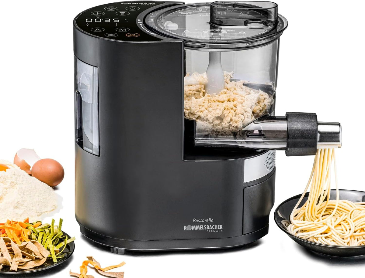 ROMMELSBACHER Elektrische Nudelmaschine PM 220, bis zu 800 g frische Pasta, integrierte Waage, gesteuerte Wasserzufuhr, 6 vollautomatische Programme