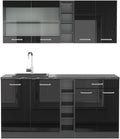 Vicco Singleküche R-Line, 160 cm, Schwarz Hochglanz/Anthrazit