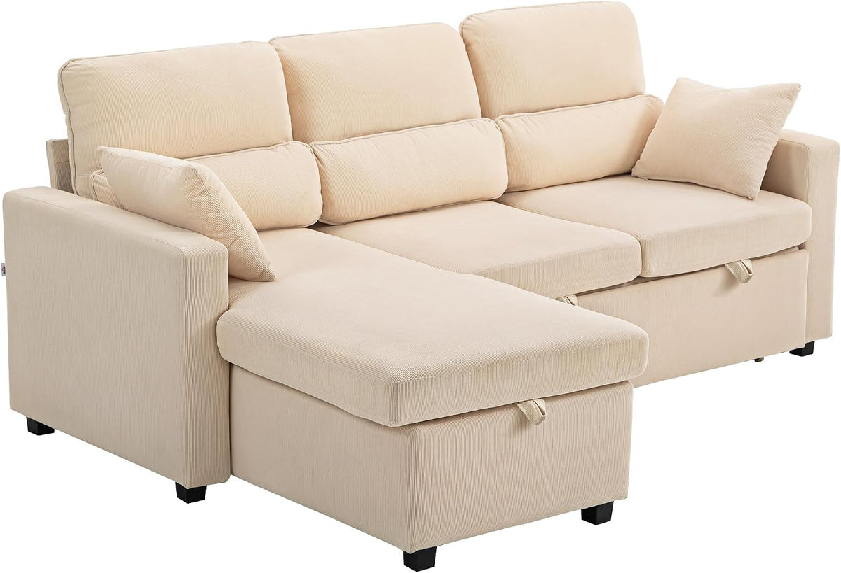 HOMCOM Ecksofa mit Schlaffunktion Schlafsofa mit Bettkasten Beige