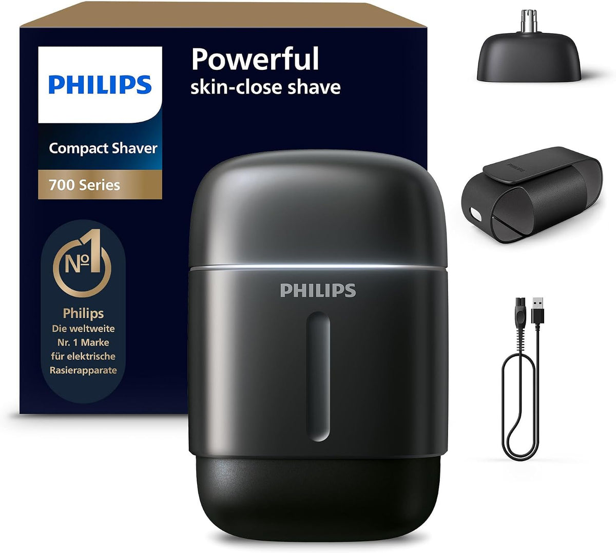 Philips Rasierer Series 700, Modell S792/06, kompakter Elektrorasierer, Lift & Cut-System, Dual SteelPrecision-Klingen, 4D Flex-Scherkopf, Reiseetui