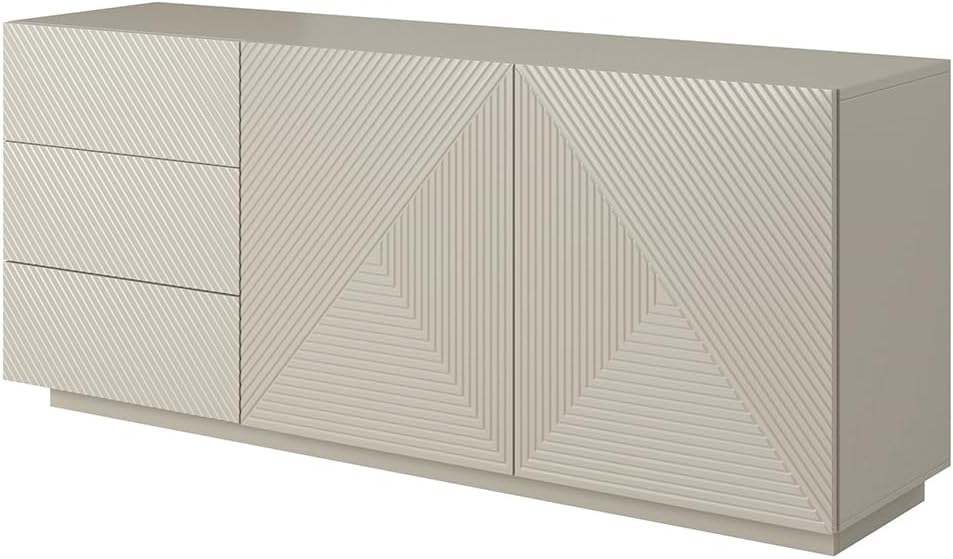 Lomadox Wohnzimmer Sideboard Kommode mit 167 cm Breite in Kaschmir, 3 Schubladen und 4 Türen, gerillte Front, grifflos, Push-to-Open