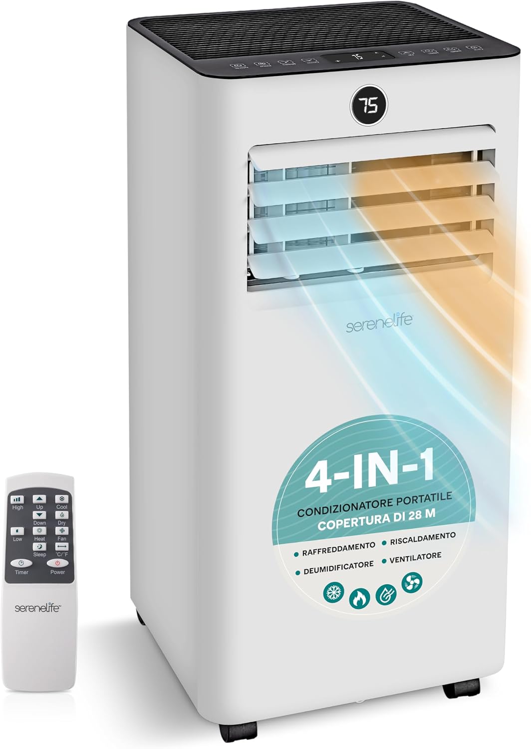 SereneLife Tragbares Klimagerät, 2050 W Kühlung/1900 W Heizung, Pinguin Klimaanlage 7000 BTU, 2,05 kW / 1,9 kW, kompakt mit Display und Fenster-Set