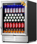 24 Inch Beverage Refrigerator Cooler,210 Cans Wide Beverage and Beer Fridge with Glass Door and Powerful Cooling Compressor, Bar or Office