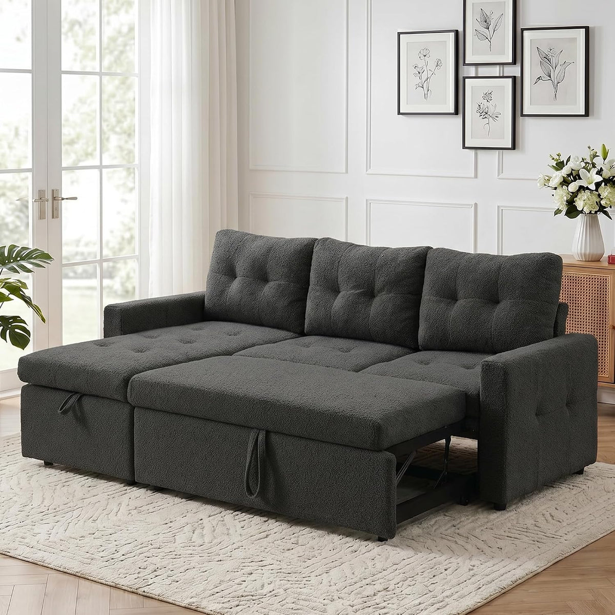JIEXI Schlafsofa Ausziehbarer Couch, 3-Sitzer Ecksofa mit Schlaffunktion Geräumiges, Ausziehbares Schlafcouch mit Stauraum