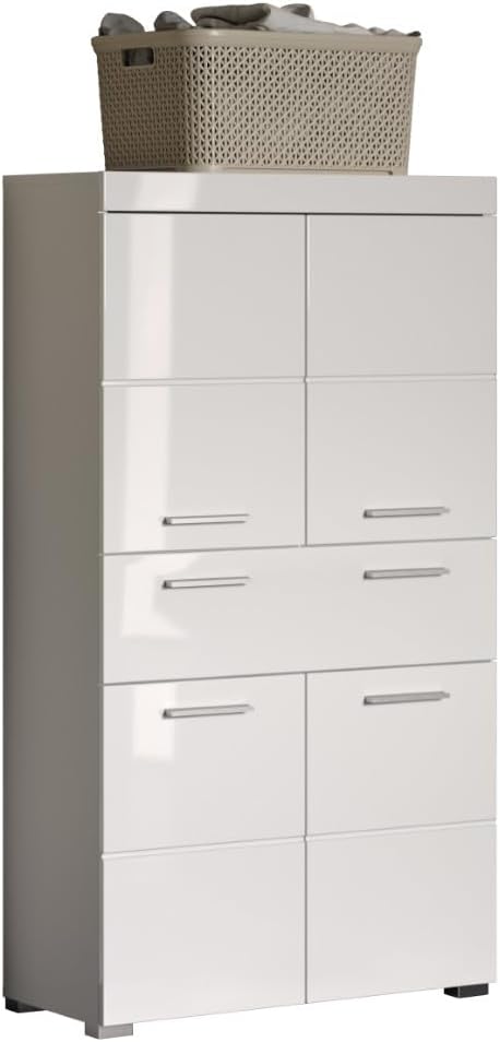 trendteam smart living, (BxHxT) 73 x 130 x 31 cm, Badezimmerschrank breit mit 4 höhenverstellbaren Einlegeböden, Amanda, Hochschrank, Weiß Hochglanz