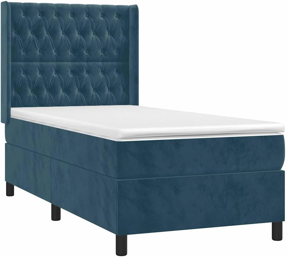 vidaXL Boxspringbett mit Matratze LED Bett Einzelbett Bettgestell Polsterbett Bettrahmen Lattenrost Schlafzimmerbett Hotelbett Dunkelblau 90x200cm