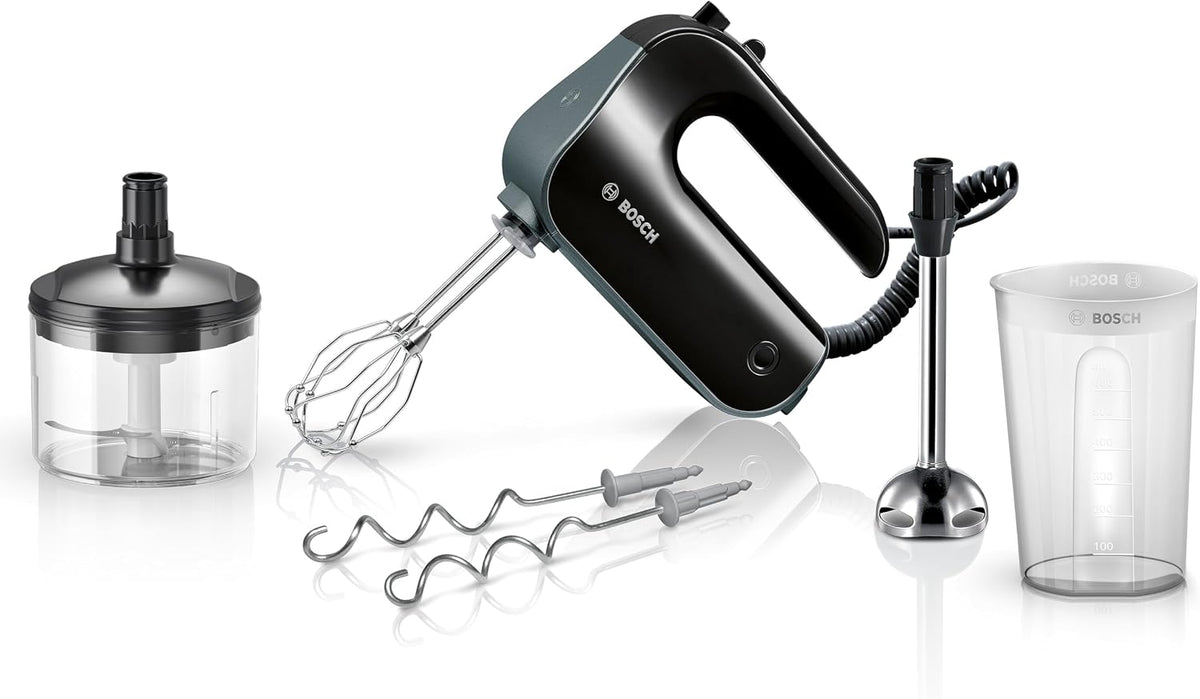 Bosch Handrührer Home Professional Styline MFQ4980B, 850 W, 5 Stufen, 2 Edelstahl Rührbesen- und Knethaken, Mixstab Edelstahl, Universalzerkleinerer