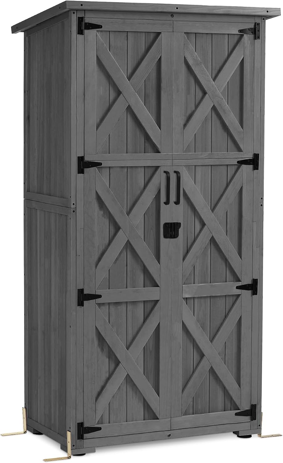 M MCombo Gartenschrank Holz, 55×90×169cm, 0878EY-F (Grau), für Außenbereich Balkon Terrasse, Gartenhaus Klein Wetterfest