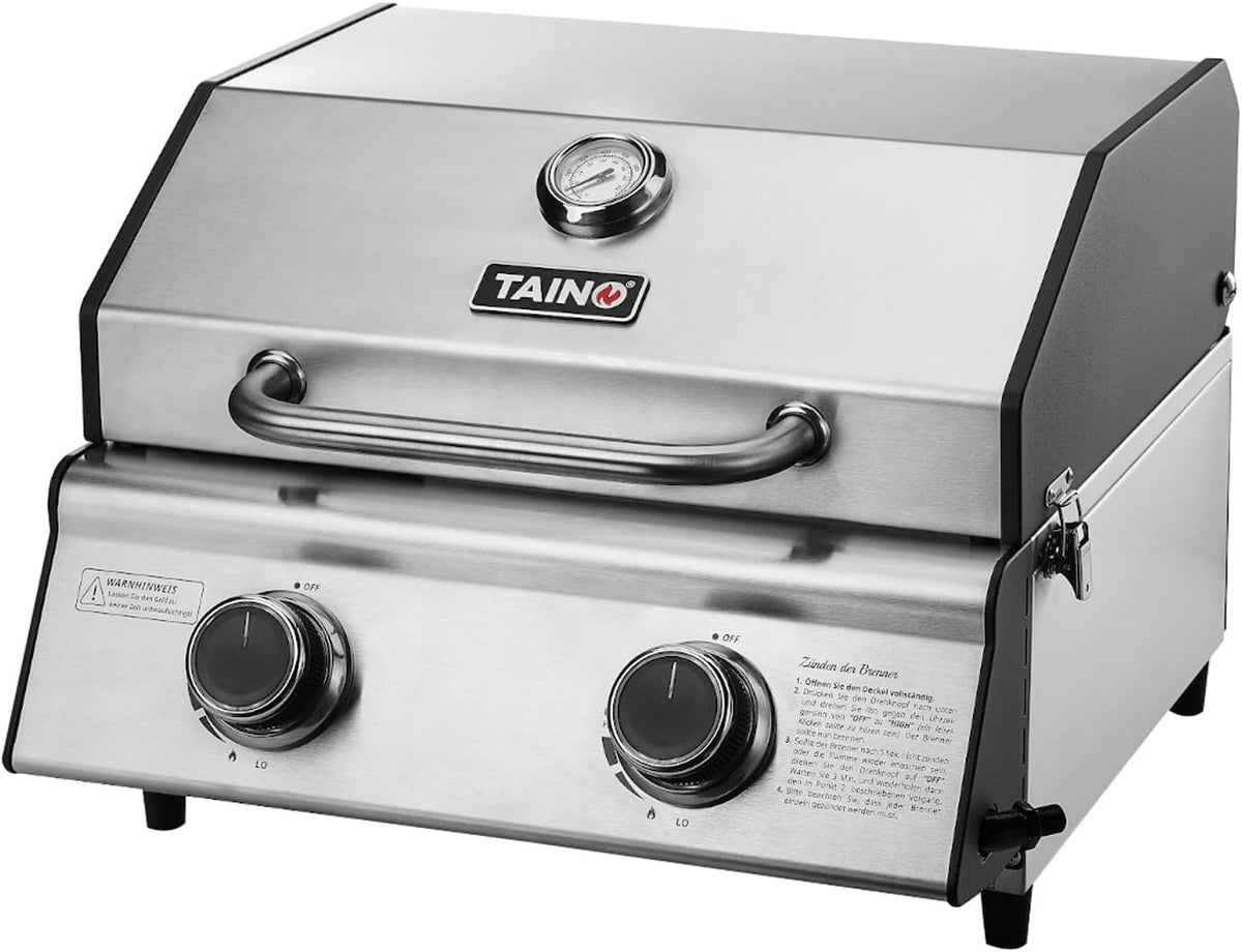 TAINO PLATINUM COMPACT Tischgrill 2 Brenner Gasgrill Edelstahl Kompakt Camping BBQ