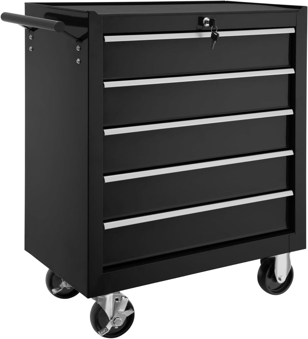 tectake Werkzeug Wagen mit 5 Schubladen, Werkstattwagen, Tool Werkzeugwagen fahrbar, Werkzeugtrolley, Werkzeugkiste groß, Werkzeugkoffer leer, schwarz