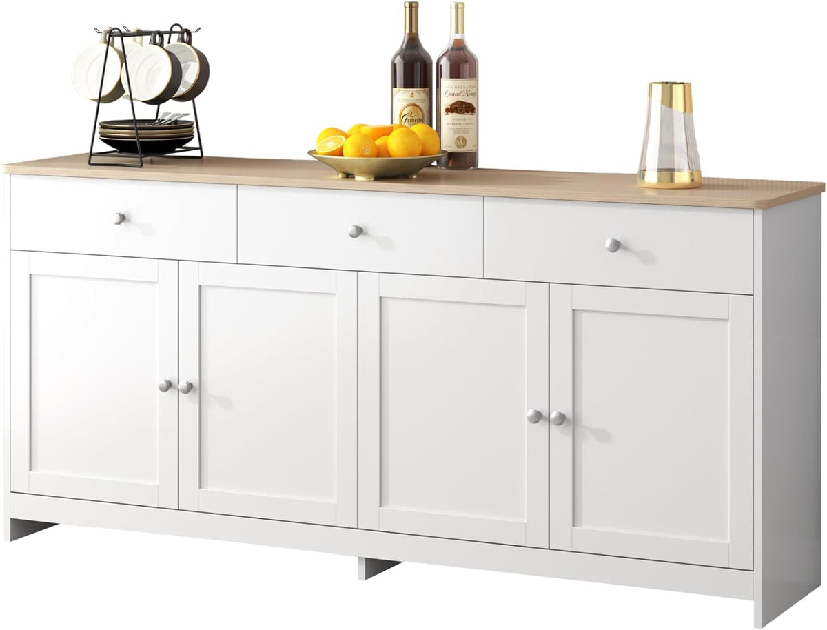 KüChenschrank, Sideboard Kommode Aufbewahrungsschrank mit 3 Schubladen 4 Türen Küchenkommode mit Arbeitsplatte Buffetschrank für Wohnzimmer