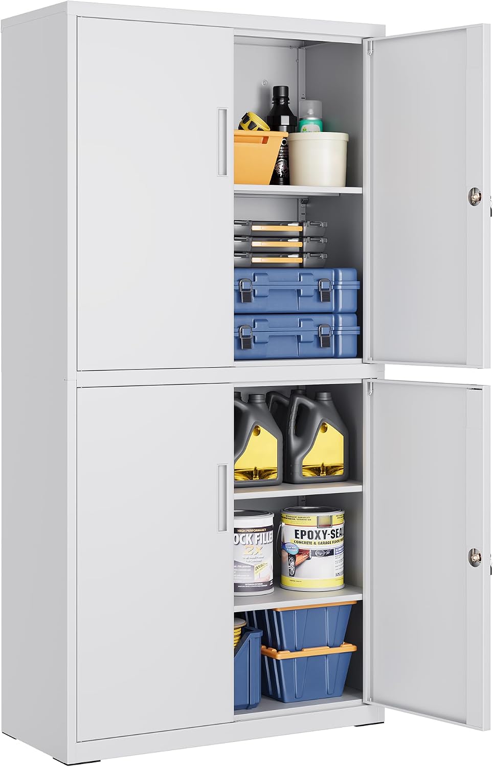 SONGMICS Aktenschrank, 80,1 x 40,2 x 180 cm, mit 4 Türen und 5 Ebenen