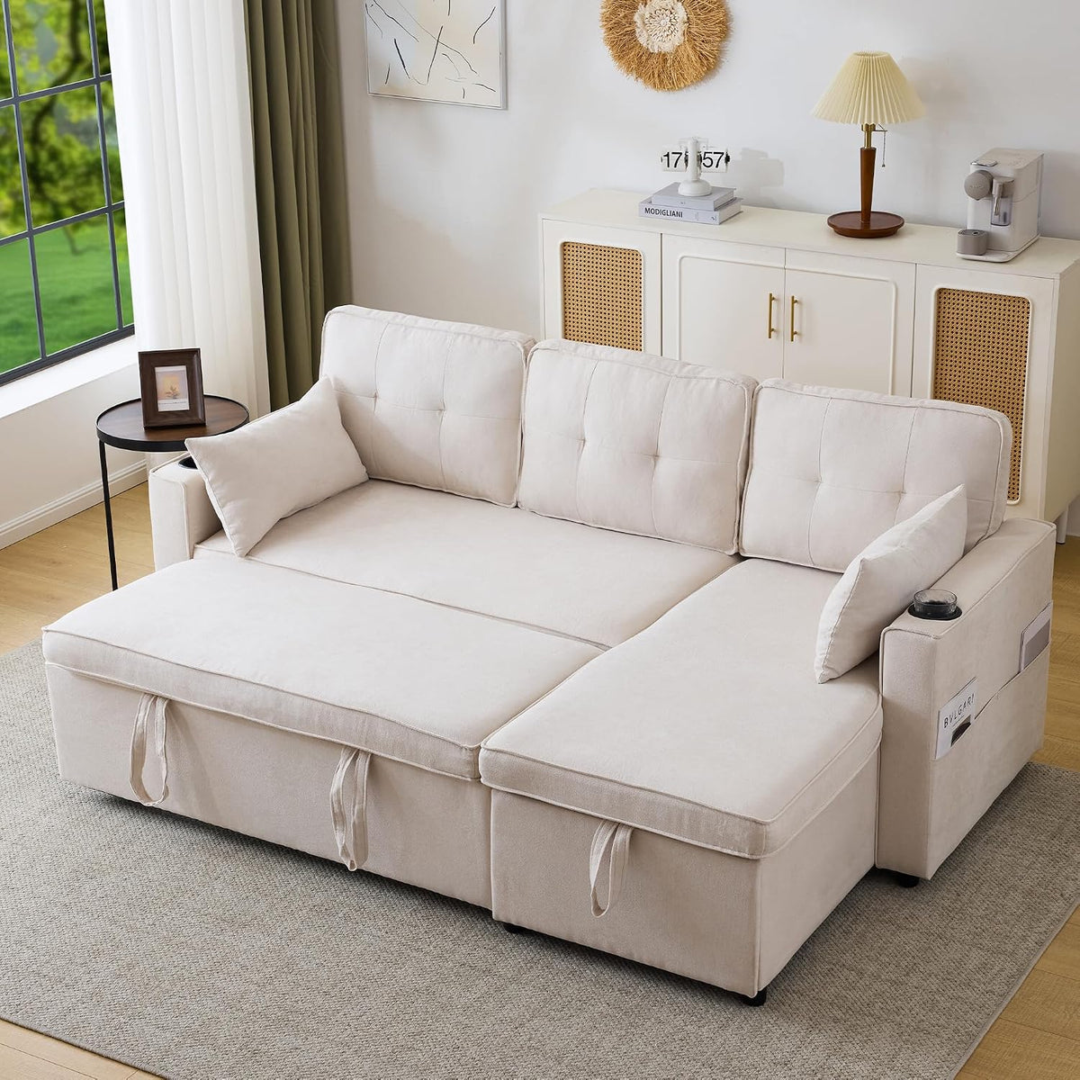 Merax Sofa Ecksofa mit Schlaffunktion, Praktisches Schlafsofa mit Bettkasten, Schlafcouch mit Stauraum, Modernes L-förmiges Couch für Wohnzimmer