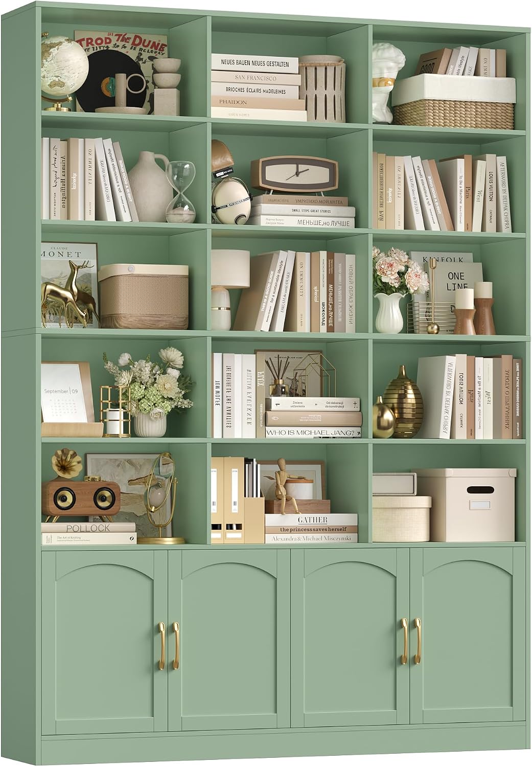 FirFurd 209 cm Bücherregal mit Türen Bücherschrank mit 15 Fächern grün