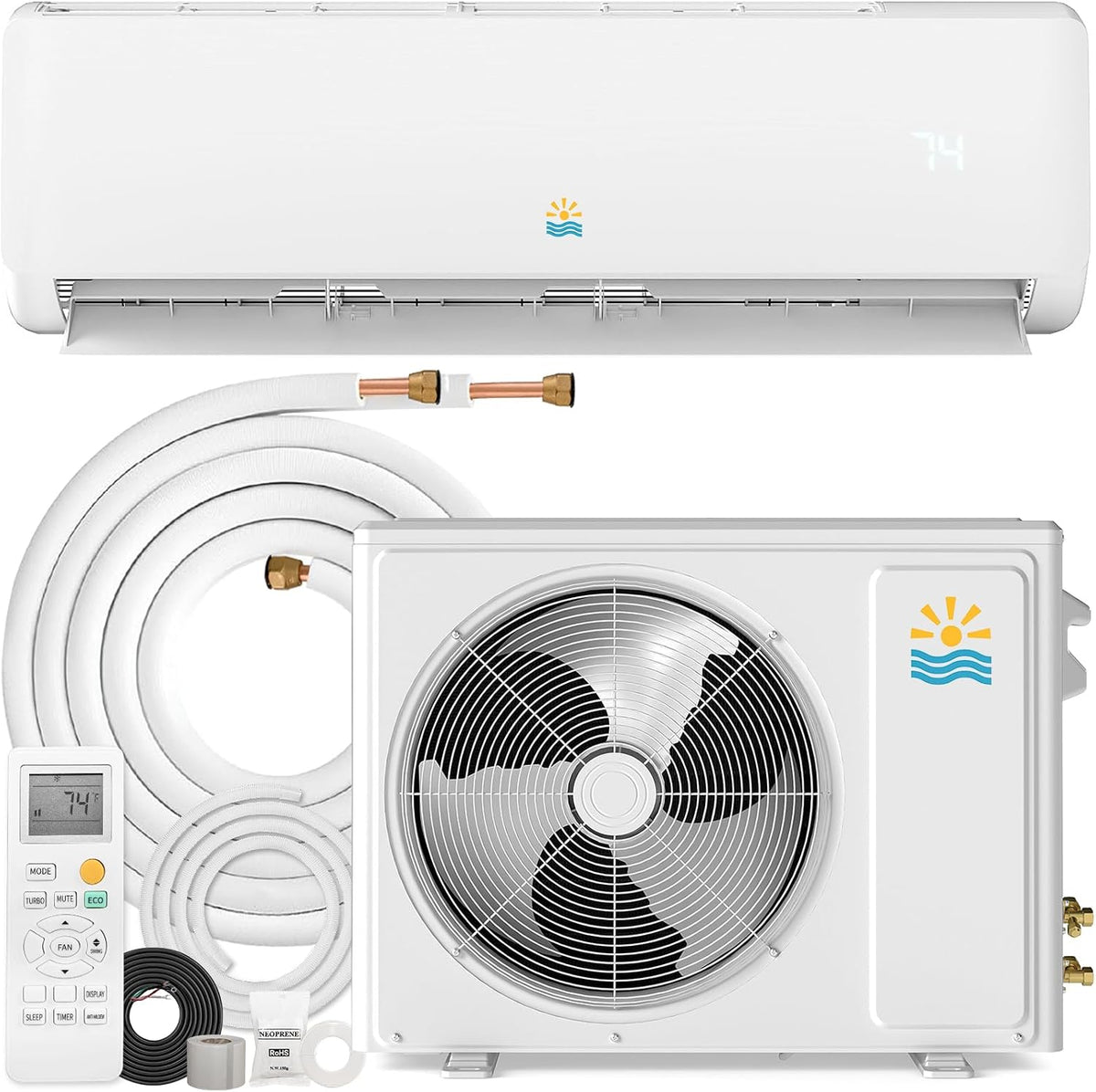 Mini Split Ac/Heating System, 19 SEER2 230V Energy Efficient Ductless Ac Unit Up to 1250 Sq