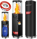 KESSER Gasheizstrahler 4/8 kW Gas Piezozündung Heizung + Gasdruckregler + Cover, 360° Rollen Kippschutz, Heizer, Schwarz