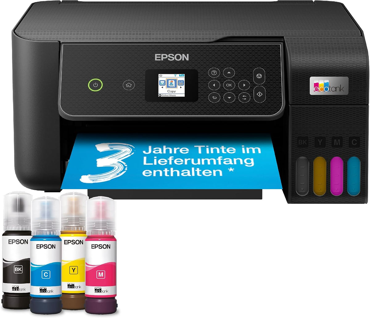 Epson EcoTank ET-2870 Tintentankdrucker, 3.7 cm LCD-Display, für vielbeschäftigte Haushalte, inkl. Tinte für bis zu 3 Jahre, WLAN, A4, Drucken