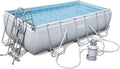 Bestway Frame Pool Power Steel, 404 x 201 x 100 cm, rechteckig mit Sandfilterpumpe, Set, hellgrau, grau
