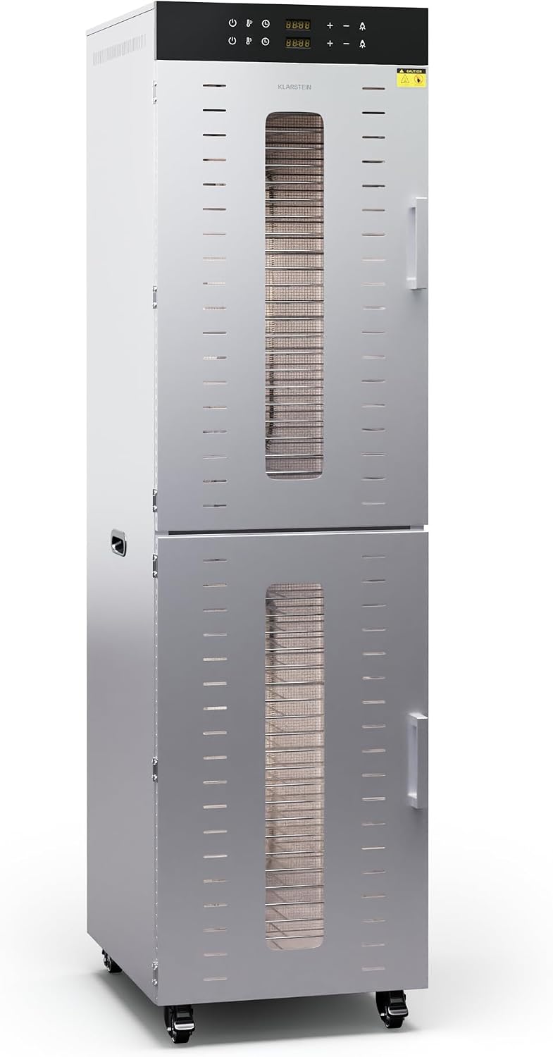 Klarstein Dörrautomat Edelstahl, 4.000-W-Dörrgerät, 24-Stunden-Timer, 30–90 °C, 50–55 dB, für Obst, 48 Edelstahl-Einlegeböden, 6 Ventilatoren, Gemüse