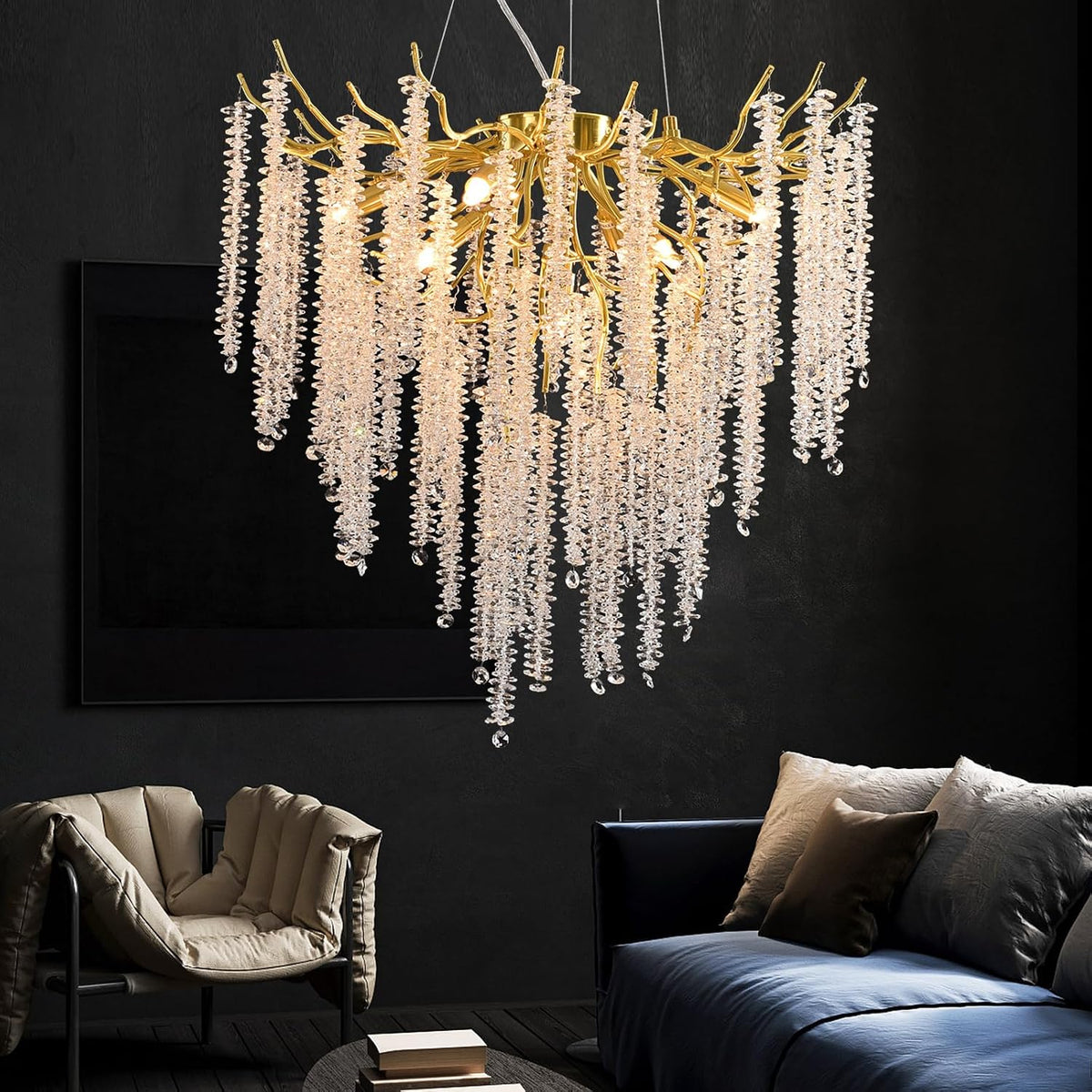 AHXIAOZN Modern Kronleuchter Kristall Leuchte, Bar（Gold，60cm）, für Esszimmer, Luxus Kristall Pendelleuchte, Dimmbar Rund Kristall Hängeleuchte, Küche
