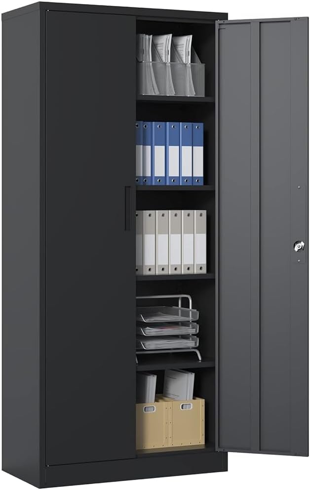 Metallschrank abschließbar, 180 x 80 x 40 cm Stahlschrank mit 4 höhenverstellbaren Einlegeböden, Mehrzweckschrank und Aufbewahrungsschrank für Garage