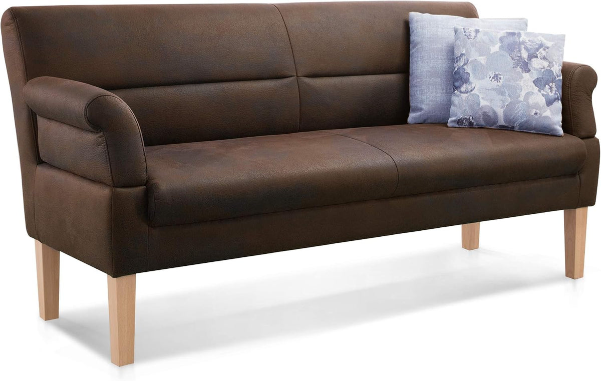 Cavadore 3-Sitzer Sofa Kira mit Federkern/Sitzbank für Küche, Esszimmer/Inkl. Armteilfunktion/189 x 94 x 81/Antiklederoptik braun