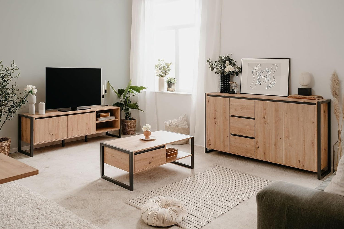 möbelando Wohnzimmer-Set >Arvada< (3 teilig) in Artisan Eiche/Anthrazit aus MDF
