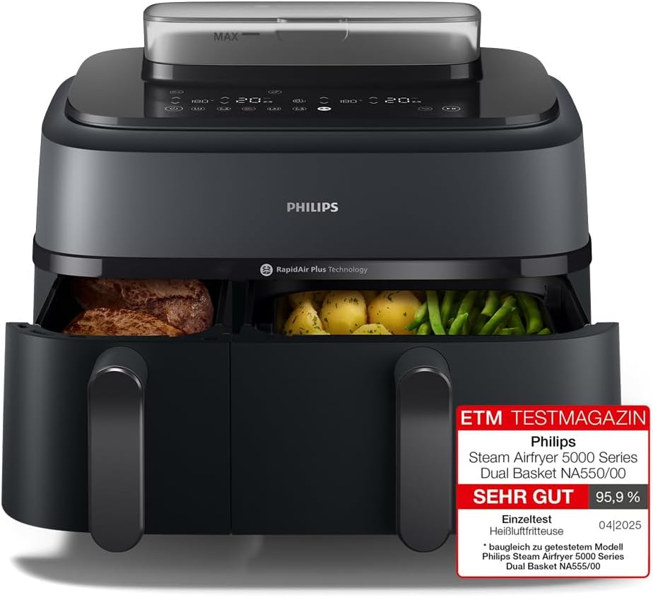 Philips Steam Airfryer 5000 Heißluftfritteuse, 9 L, Schwarz