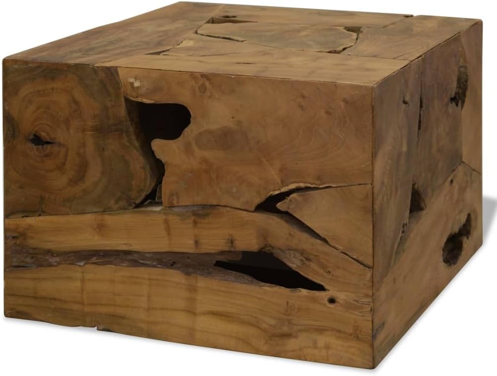 Couchtisch aus echtem Teakholz 50x50x35 cm Braun handgefertigt Wohnzimmertisch Beistelltisch mit Stabiler Tischplatte und robustem Gestell