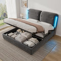 Rtopsu Polsterbett Doppelbett 180x200 cm mit LED, Ohne Matratze, Bett mit Stauraum und Kopfteil, Samt, Grau