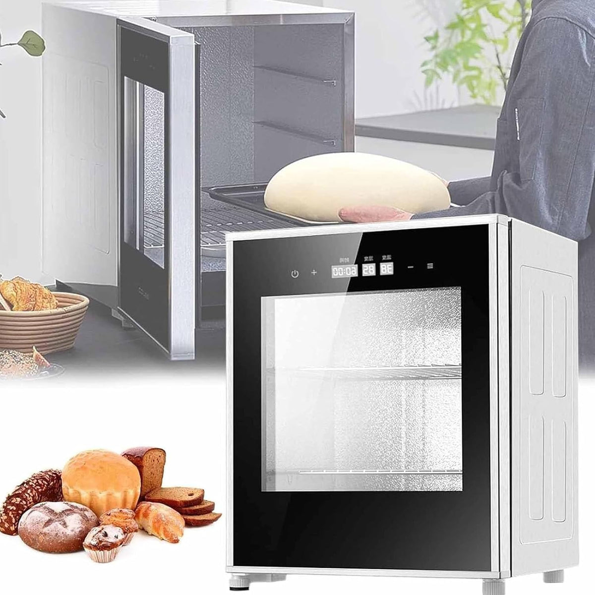 PixCy Teiggärbox, Gärschrank 40L/260W Gärinkubator Einstellbarer Temperatur, Zeit und Feuchtigkeitskontrolle für gleichmäßige Gärung