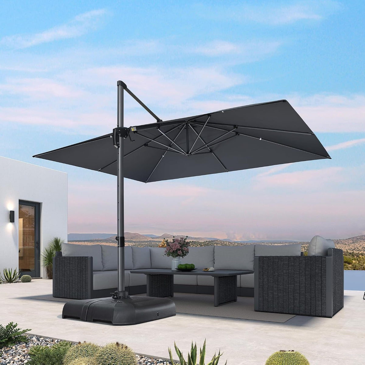 PURPLE LEAF Sonnenschirm 300 × 400 cm Groß Alu 360° Drehbar UV 50+, Grau