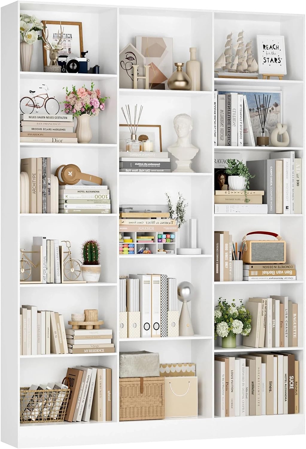 FirFurd Bücherregal Bücherschrank mit 17 Fächern 149x23,5x188 cm weiß