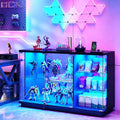 Gurexl Glasvitrine Stehend mit LED Beleuchtung Wohnzimmer, Schwarz
