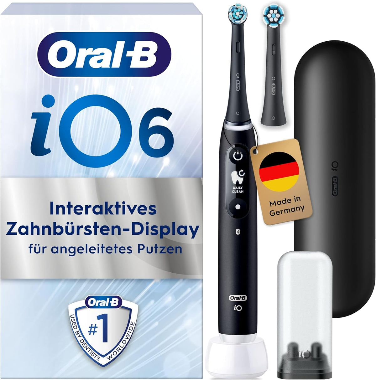 Oral-B iO Series 6 Elektrische Zahnbürste/Electric Toothbrush, 5 Putzmodi für Zahnpflege, Valentinstagsgeschenk für Ihn/Sie, 2 Aufsteckbürsten