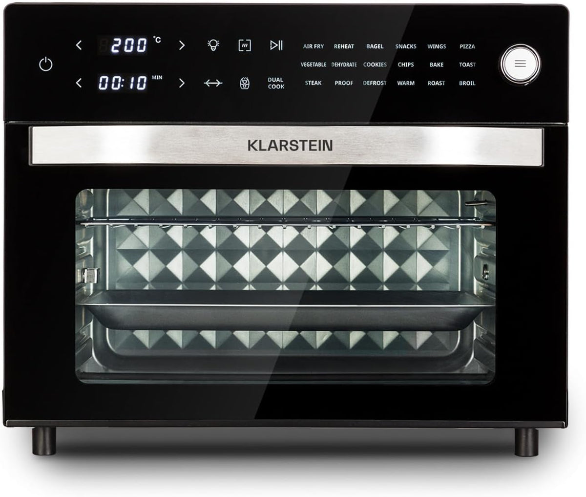 Klarstein Vigor Air Heißluftfritteuse XXL, Airfryer mit 1800 W, Heissluftfriteuse 30 Liter, 18 Programme, Ober- und Unterhitze, schwarz
